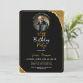 Invitation Classy Black & Gold Photo 90e anniversaire (Debout devant)
