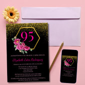 Invitation Classy Black Gold & Pink 95e anniversaire