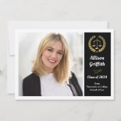 Invitation Classy Black Law School Photo Graduation Party (Devant)