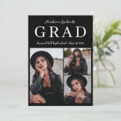 Invitation Classy Black Photo Collage Graduation (Debout devant)