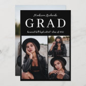 Invitation Classy Black Photo Collage Graduation (Devant / Derrière)