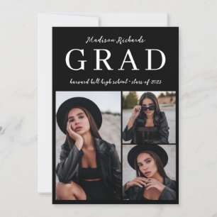 Invitation Classy Black Photo Collage Graduation