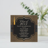 Invitation Classy Black Ribbon Brown Damask Graduation Party (Debout devant)