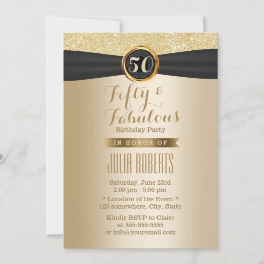 Invitation Classy Black Ribbon Chic Gold Fabuleux 50 (Devant)