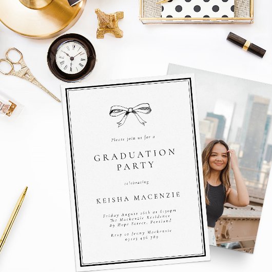 Invitation Classy Black Vintage Bow Photo Party Graduation