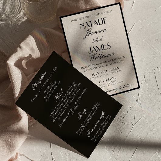 Invitation Classy Black White Old Money All In One Wedding