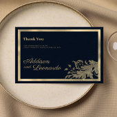 Invitation Classy bleu marine or Merci de dentelle fleurie