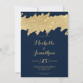 Invitation Classy bleu marine or parties scintillant brushstr (Devant)