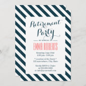 Invitation Classy Blue & White Stripes Retraite Party (Devant / Derrière)