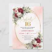 Invitation Classy Boho Burgundy Blush Gold Floral Sweet 16th (Devant)