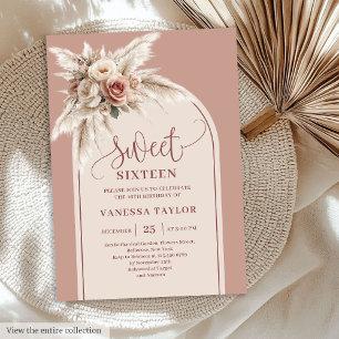 Invitation Classy Boho Rose Poussiéreuse Floral Arch Seize An