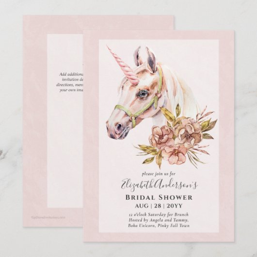 Invitation Classy BOHO Unicorn Fête des mariées Déjeuner Invi (Devant / Derrière)