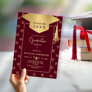 Invitation Classy Bourgogne Gold Graduate Casquette Graduate