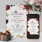 Invitation Classy Burgundy et Blush Floral Graduation Event
