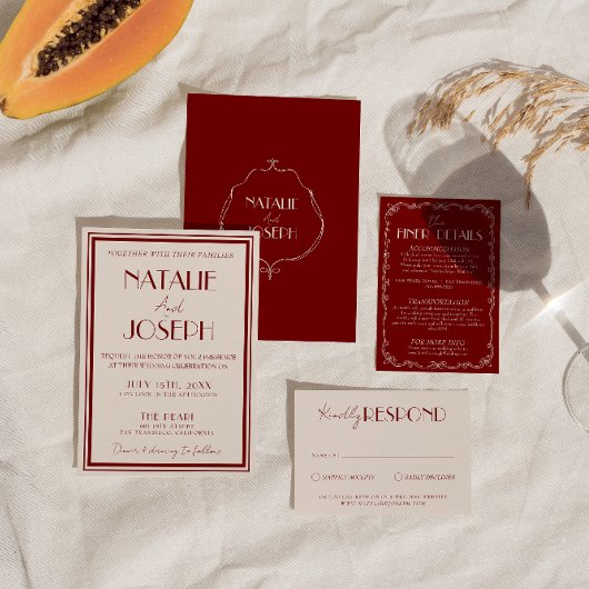Invitation Classy Burgundy Ivory Old Money Retro Wedding