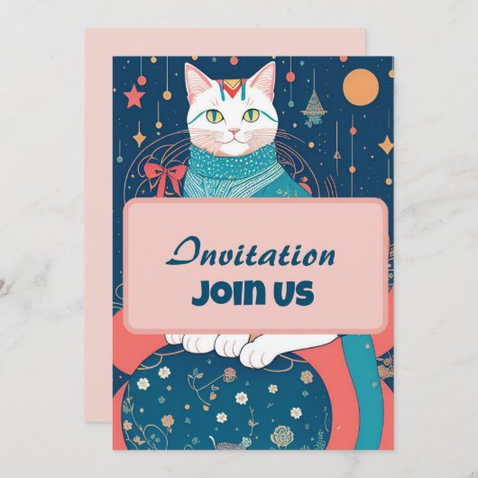 Invitation Classy Chat Kitty Voices Pink Card (Devant / Derrière)