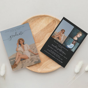Invitation Classy Chic Black Photo Collage Party de graduatio