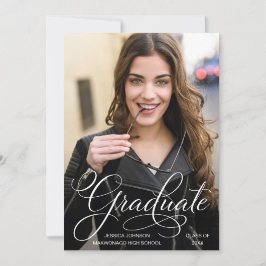 Invitation Classy Chic Élégant Script PHOTO Graduation Party (Devant)