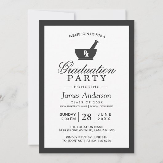Invitation Classy Chic Pharmacy School Graduation Party (Devant)