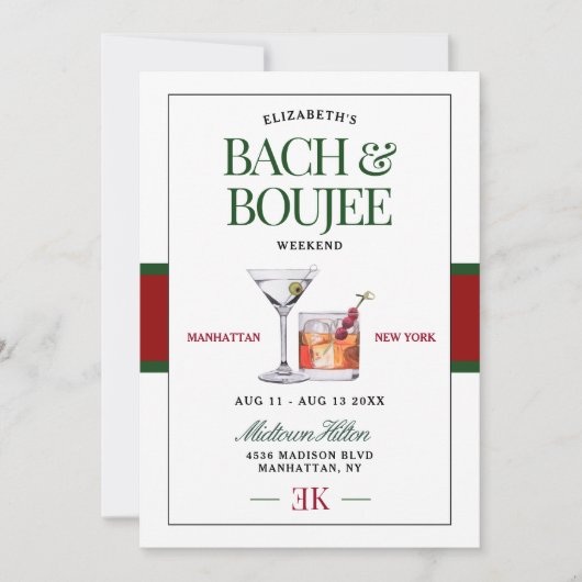 Invitation Classy Cocktail Vert & Rouge Bach & Boujee Week-en (Devant)