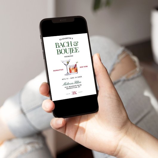 Invitation Classy Cocktail Vert & Rouge Bach & Boujee Week-en