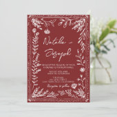 Invitation Classy Deep Red Blue Floral Modern Photo Wedding (Debout devant)