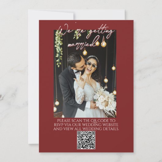 Invitation Classy Deep Red Blue Floral QR Code Photo Wedding (Dos)