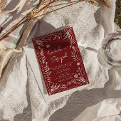 Invitation Classy Deep Red Blue Floral QR Code Photo Wedding