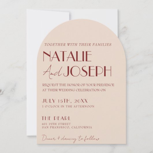 Invitation Classy Deep Red Blue Whimsical Modern Arch Wedding (Devant)