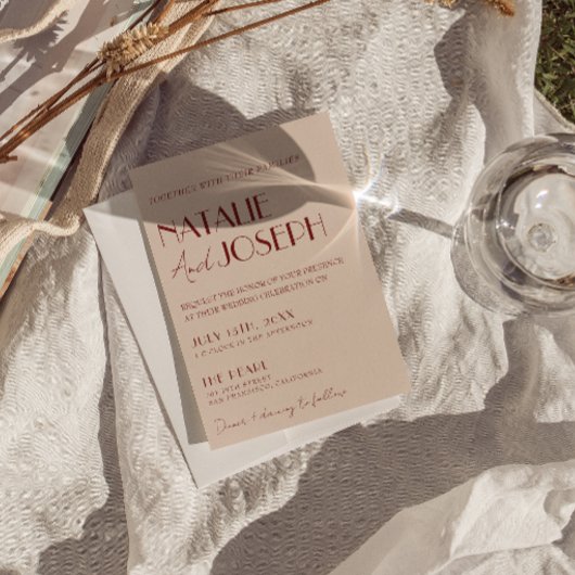 Invitation Classy Deep Red Blue Whimsical Modern Wedding