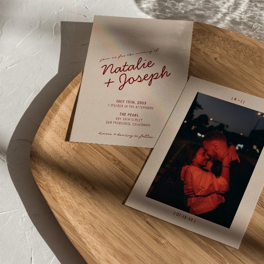 Invitation Classy Deep Red Blue Whimsical Photo Wedding