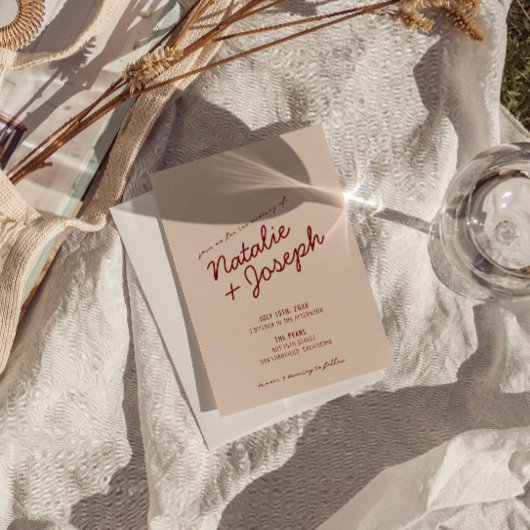 Invitation Classy Deep Red Blue Whimsical QR Code Wedding