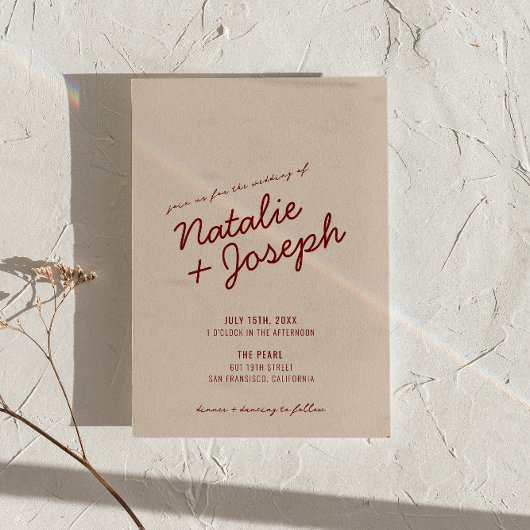 Invitation Classy Deep Red Blue Whimsical QR Code Wedding