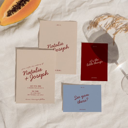 Invitation Classy Deep Red Blue Whimsical Unique Wedding