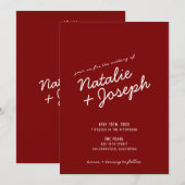 Invitation Classy Deep Red Blue Whimsical Unique Wedding (Devant / Derrière)