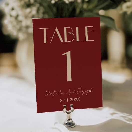 Invitation Classy Deep Red Cream Fancy Wedding Table Number