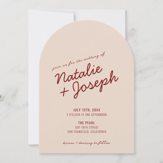 Invitation Classy Deep Red Cream Whimsical Arched Wedding (Devant)