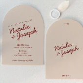 Invitation Classy Deep Red Cream Whimsical Arched Wedding