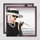 Invitation Classy Diva Rose et Noir 40e anniversaire (Devant / Derrière)