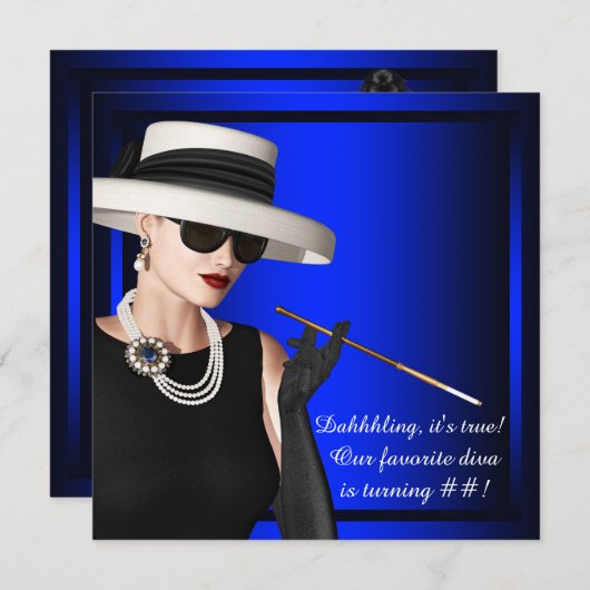 Invitation Classy Diva Royal Blue Anniversaire Party (Devant / Derrière)