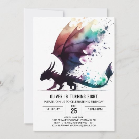 Invitation Classy Dragon Birthday Editable (Devant)