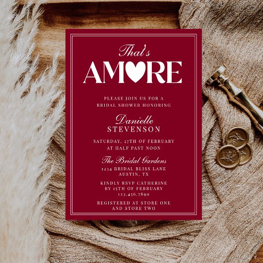 Invitation Classy Elegant Burgundy That's Amore Bridal Shower