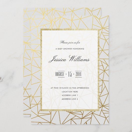 Invitation Classy Gold & Baby shower blanc (Devant / Derrière)