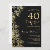 Invitation Classy Gold & Black Damask 40th Birthday Surprise (Devant)