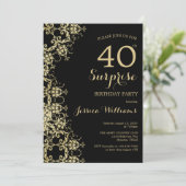 Invitation Classy Gold & Black Damask 40th Birthday Surprise (Debout devant)