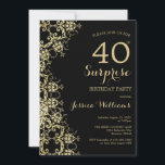 Invitation Classy Gold & Black Damask 40th Birthday Surprise<br><div class="desc">Joli romantique or et noir couleur féminine surprise invitation de 40ème anniversaire avec une belle parties scintillant or damask motif sur un arrière - plan noir. Un design simple adapté à tout événement, y compris... Anniversaire, Retraite, Graduation, Bachelorette, Mariage, Douche ETC. Tout le texte, la police et la couleur de...</div>