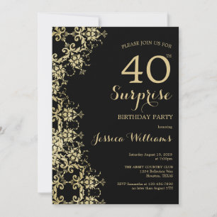 Invitation Classy Gold & Black Damask 40th Birthday Surprise