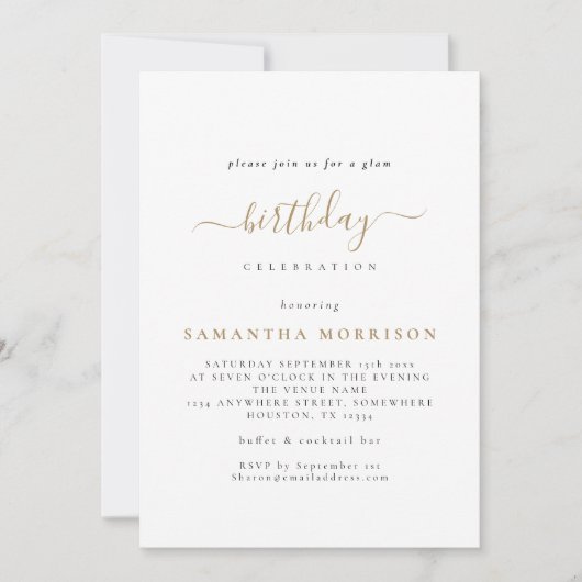 Invitation Classy Gold Blanc N'importe quel âge Anniversaire (Devant)