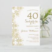 Invitation Classy Gold Damask 40th Birthday Surprise (Debout devant)