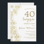 Invitation Classy Gold Damask 40th Birthday Surprise<br><div class="desc">Jolie romantique couleur or féminin surprise invitation de 40ème anniversaire avec une belle parties scintillant or damask motif sur un arrière - plan blanc clair. Un design simple adapté à tout événement, y compris... Anniversaire, Retraite, Graduation, Bachelorette, Mariage, Douche ETC. Tout le texte, la police et la couleur de police...</div>